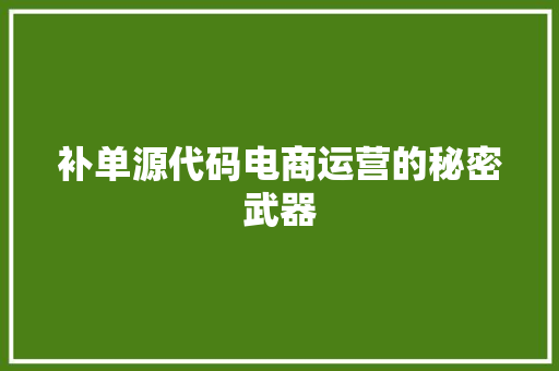 补单源代码电商运营的秘密武器