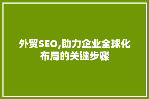 外贸SEO,助力企业全球化布局的关键步骤
