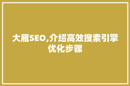 大雁SEO,介绍高效搜索引擎优化步骤