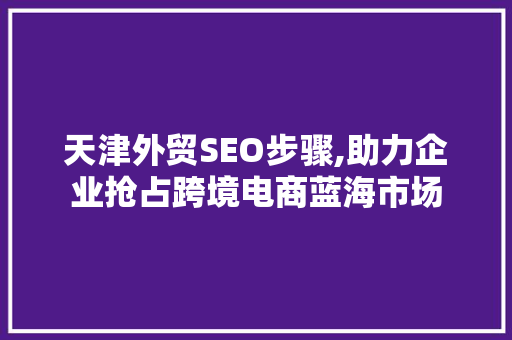 天津外贸SEO步骤,助力企业抢占跨境电商蓝海市场