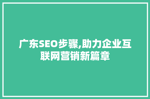 广东SEO步骤,助力企业互联网营销新篇章