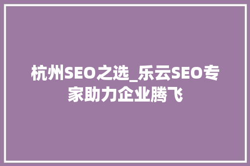 杭州SEO之选_乐云SEO专家助力企业腾飞