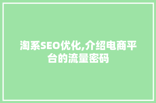 淘系SEO优化,介绍电商平台的流量密码