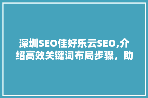 深圳SEO佳好乐云SEO,介绍高效关键词布局步骤，助力企业互联网营销