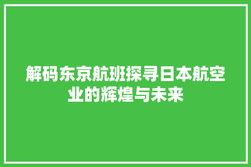 解码东京航班探寻日本航空业的辉煌与未来
