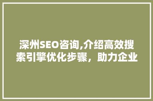 深州SEO咨询,介绍高效搜索引擎优化步骤，助力企业腾飞