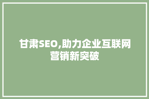 甘肃SEO,助力企业互联网营销新突破