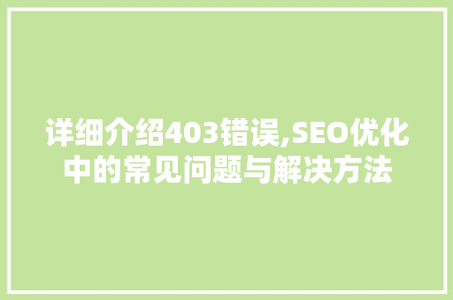 详细介绍403错误,SEO优化中的常见问题与解决方法