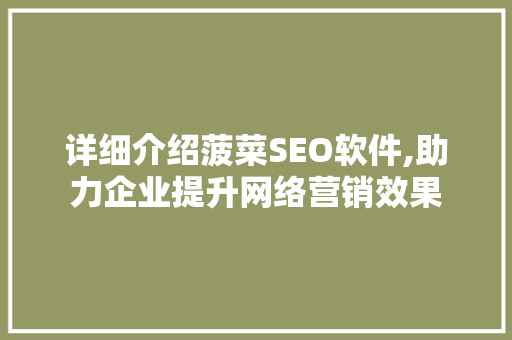 详细介绍菠菜SEO软件,助力企业提升网络营销效果