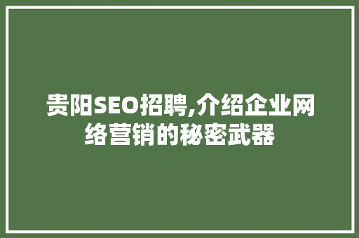 贵阳SEO招聘,介绍企业网络营销的秘密武器