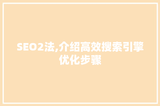 SEO2法,介绍高效搜索引擎优化步骤
