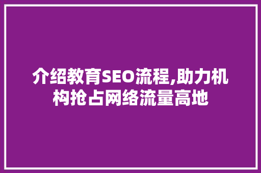 介绍教育SEO流程,助力机构抢占网络流量高地