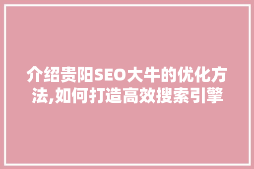 介绍贵阳SEO大牛的优化方法,如何打造高效搜索引擎排名