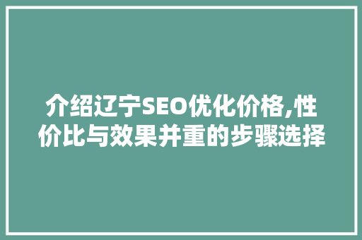 介绍辽宁SEO优化价格,性价比与效果并重的步骤选择