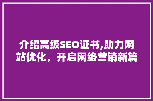 介绍高级SEO证书,助力网站优化，开启网络营销新篇章