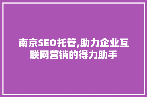 南京SEO托管,助力企业互联网营销的得力助手