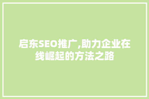 启东SEO推广,助力企业在线崛起的方法之路