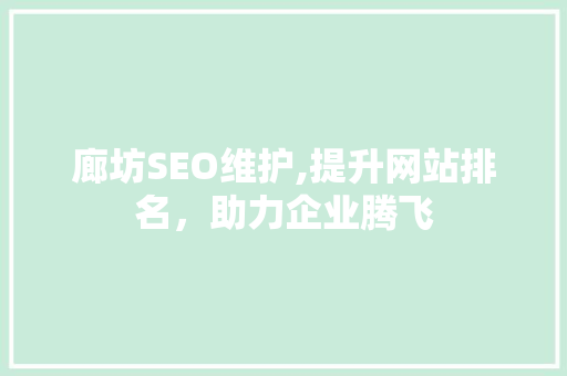 廊坊SEO维护,提升网站排名，助力企业腾飞