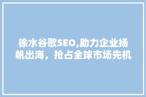 徐水谷歌SEO,助力企业扬帆出海，抢占全球市场先机