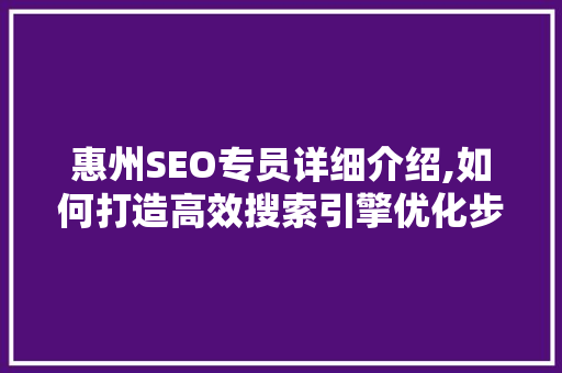 惠州SEO专员详细介绍,如何打造高效搜索引擎优化步骤