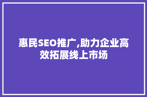 惠民SEO推广,助力企业高效拓展线上市场