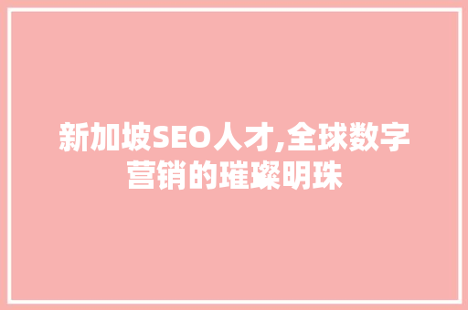 新加坡SEO人才,全球数字营销的璀璨明珠  第1张