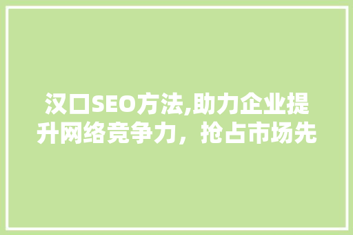 汉口SEO方法,助力企业提升网络竞争力，抢占市场先机