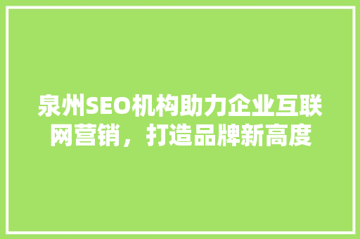 泉州SEO机构助力企业互联网营销，打造品牌新高度