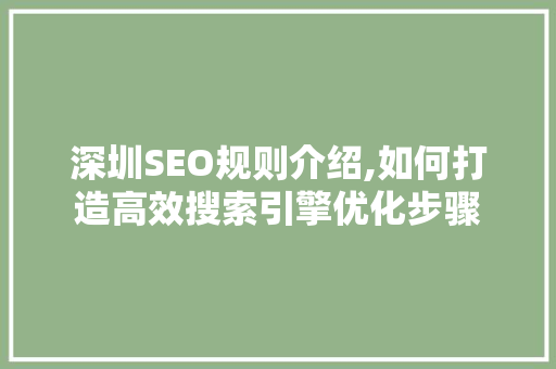 深圳SEO规则介绍,如何打造高效搜索引擎优化步骤