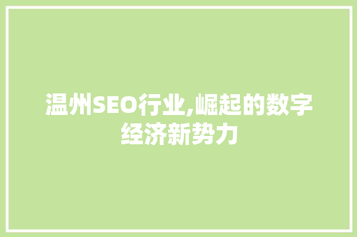 温州SEO行业,崛起的数字经济新势力