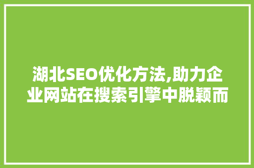 湖北SEO优化方法,助力企业网站在搜索引擎中脱颖而出