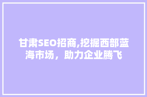 甘肃SEO招商,挖掘西部蓝海市场，助力企业腾飞