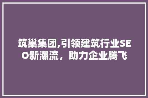 筑巢集团,引领建筑行业SEO新潮流，助力企业腾飞