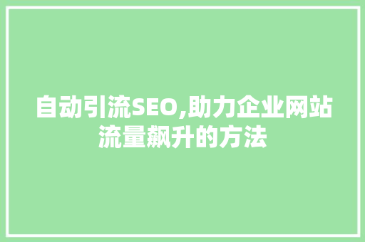 自动引流SEO,助力企业网站流量飙升的方法