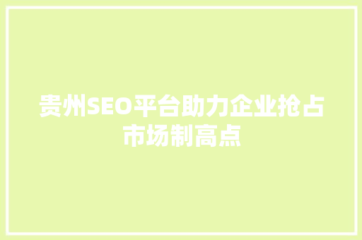 贵州SEO平台助力企业抢占市场制高点