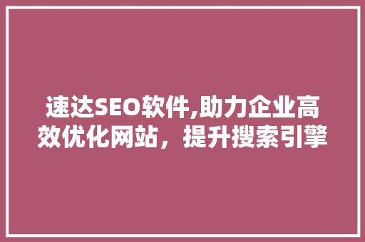 速达SEO软件,助力企业高效优化网站，提升搜索引擎排名