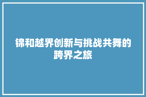 锦和越界创新与挑战共舞的跨界之旅