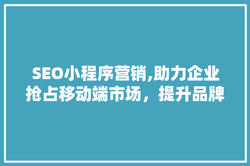 SEO小程序营销,助力企业抢占移动端市场，提升品牌影响力