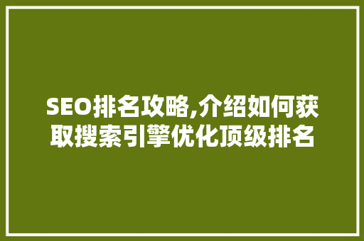 SEO排名攻略,介绍如何获取搜索引擎优化顶级排名