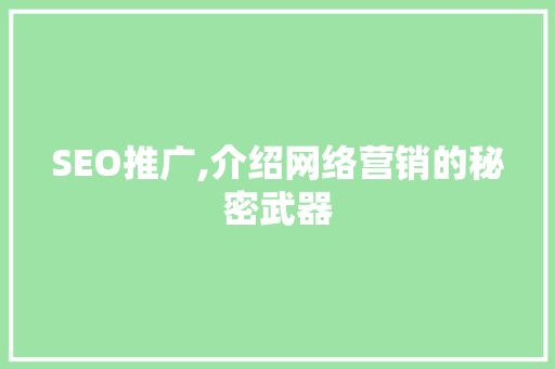 SEO推广,介绍网络营销的秘密武器