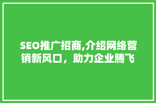 SEO推广招商,介绍网络营销新风口，助力企业腾飞