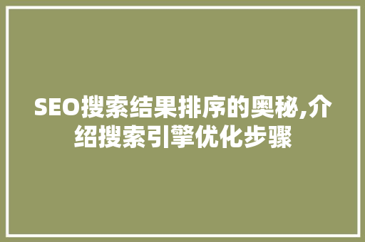 SEO搜索结果排序的奥秘,介绍搜索引擎优化步骤