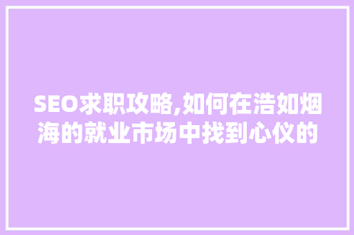 SEO求职攻略,如何在浩如烟海的就业市场中找到心仪的SEO公司