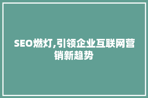 SEO燃灯,引领企业互联网营销新趋势