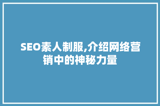 SEO素人制服,介绍网络营销中的神秘力量