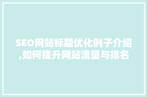 SEO网站标题优化例子介绍,如何提升网站流量与排名