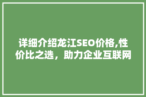 详细介绍龙江SEO价格,性价比之选，助力企业互联网营销