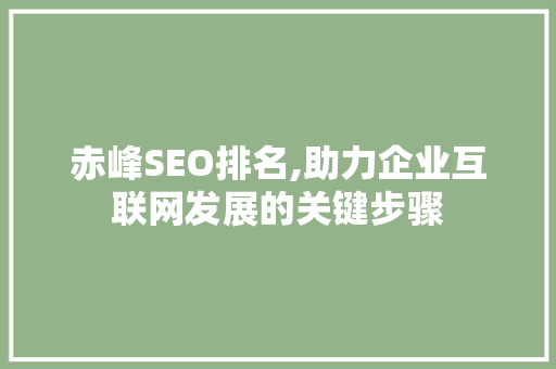 赤峰SEO排名,助力企业互联网发展的关键步骤