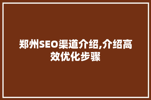 郑州SEO渠道介绍,介绍高效优化步骤
