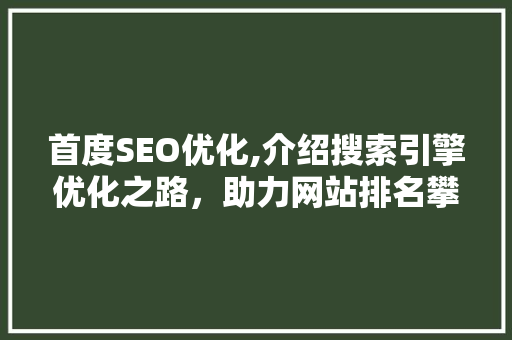 首度SEO优化,介绍搜索引擎优化之路，助力网站排名攀升